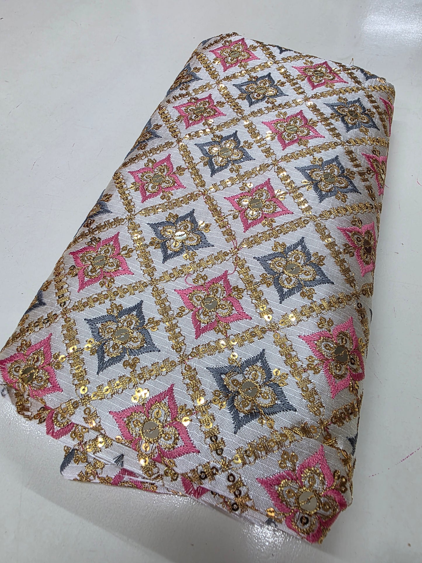 Raw Silk Blouse Fabric (HSSB7, Heavy Embroidery Work)