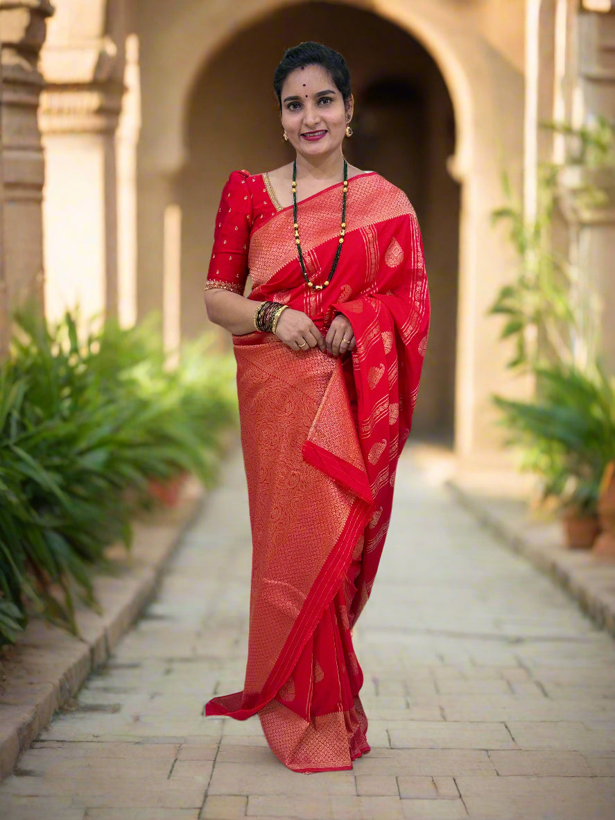 Banarasi Khaddi Georgette (Premium, Mango Motifs and Rich Pallu)