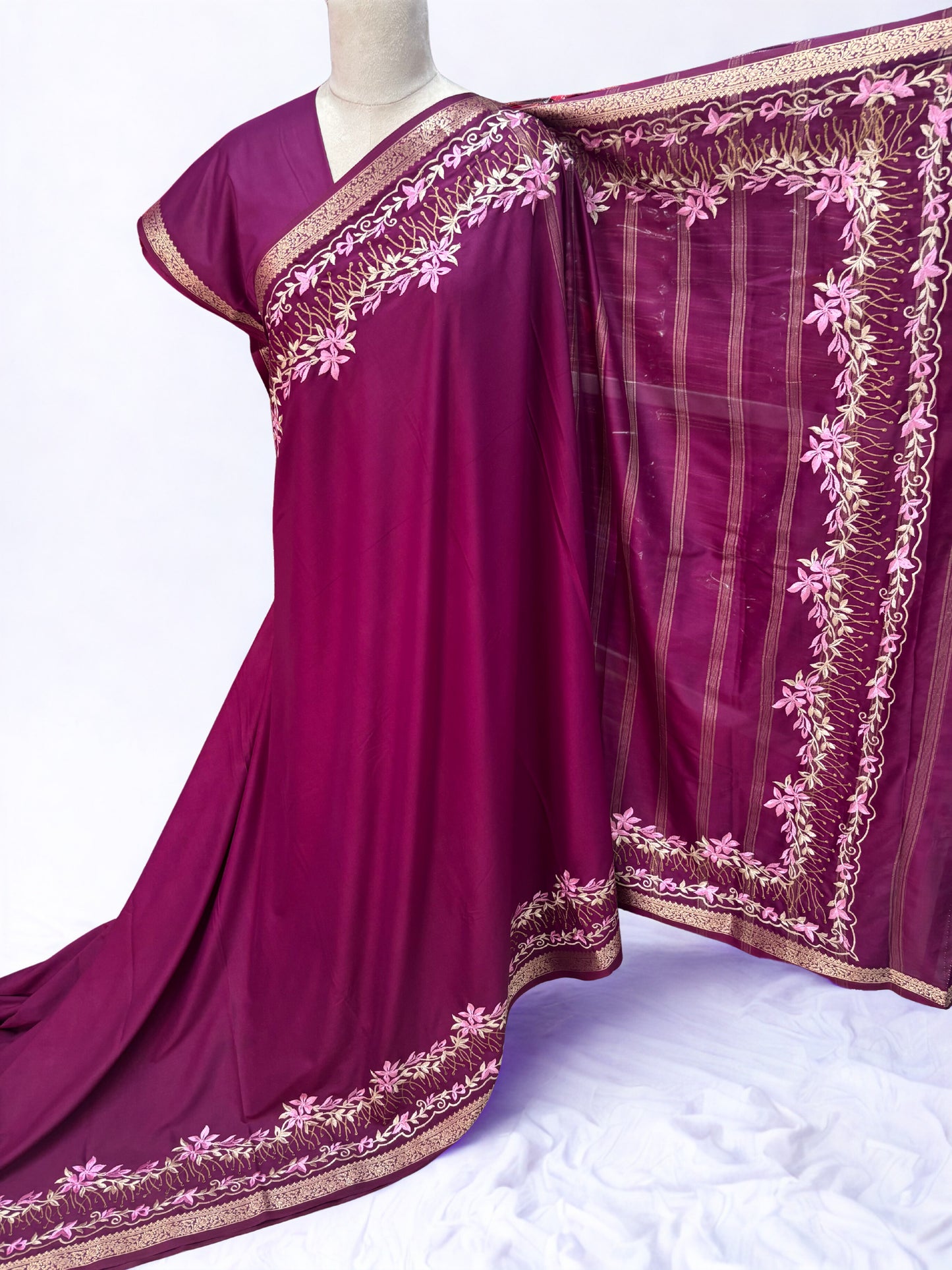 Semi Mysore Crepe (Premium, Floral Embroidary)