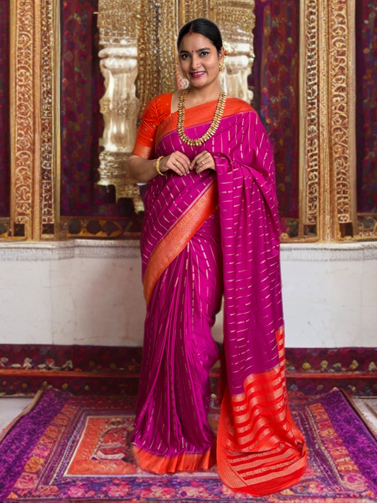 Semi Mysore Crepe (Premium, Vertical Weaves Grand Chit Pallu)