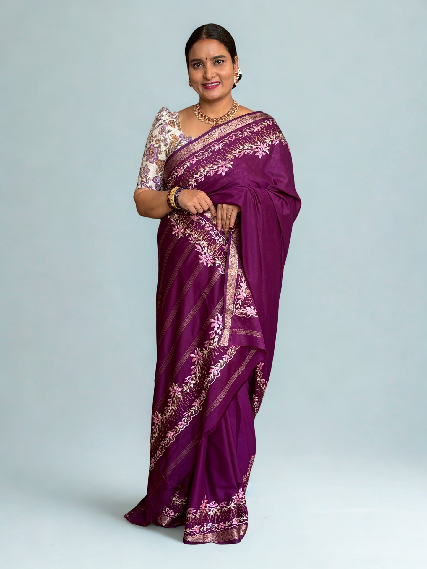 Semi Mysore Crepe (Premium, Floral Embroidary)