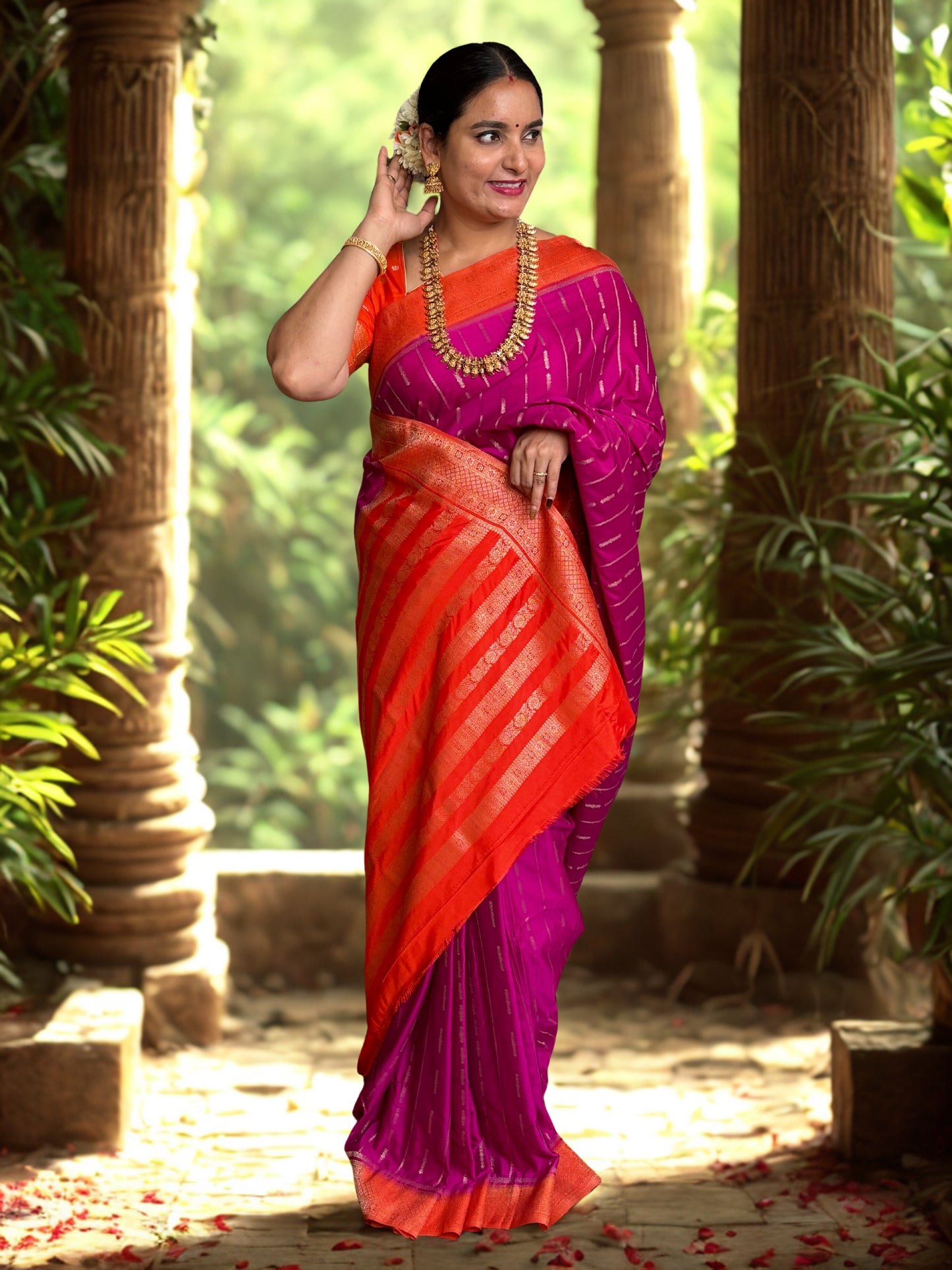 Semi Mysore Crepe (Premium, Vertical Weaves Grand Chit Pallu)