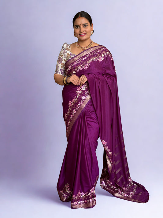 Semi Mysore Crepe (Premium, Floral Embroidary)