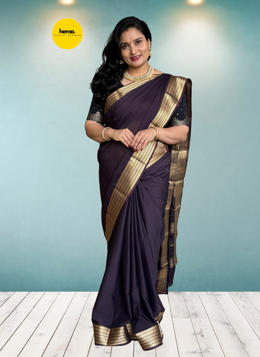 Semi Mysore Crepe (Self Sequence Mango Border)