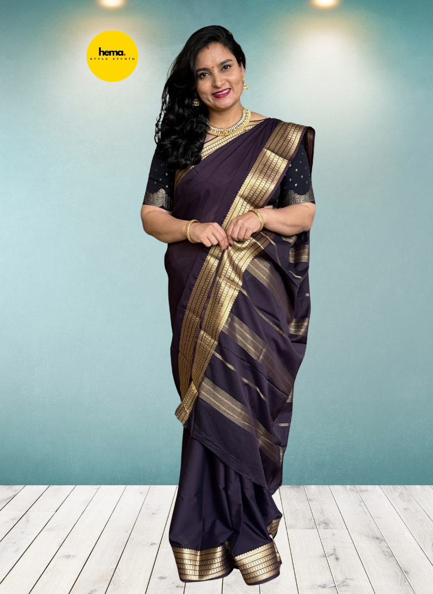 Semi Mysore Crepe (Self Sequence Mango Border)