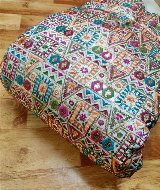 Raw Silk Blouse Fabric (HSSB7, Heavy Embroidery Work)