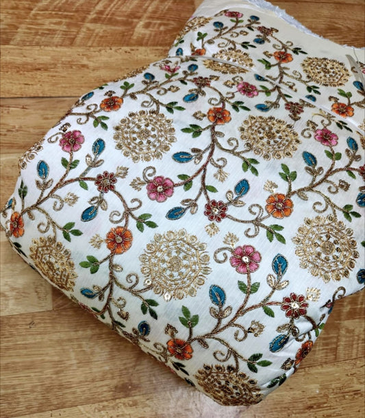 Raw Silk Blouse Fabric (HSSB7, Heavy Embroidery Work)