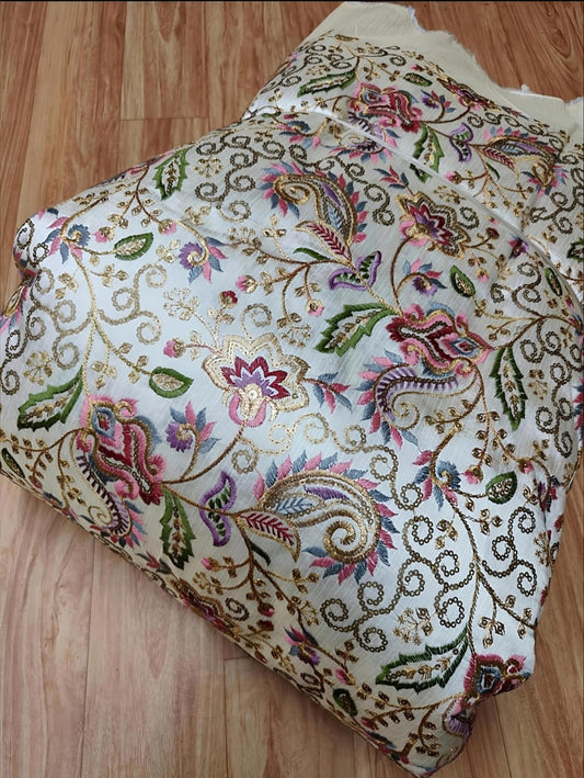 Raw Silk Blouse Fabric (HSSB7, Heavy Embroidery Work)