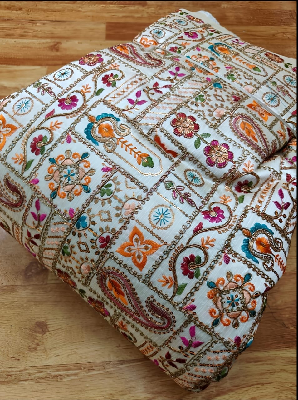 Raw Silk Blouse Fabric (HSSB7, Heavy Embroidery Work)