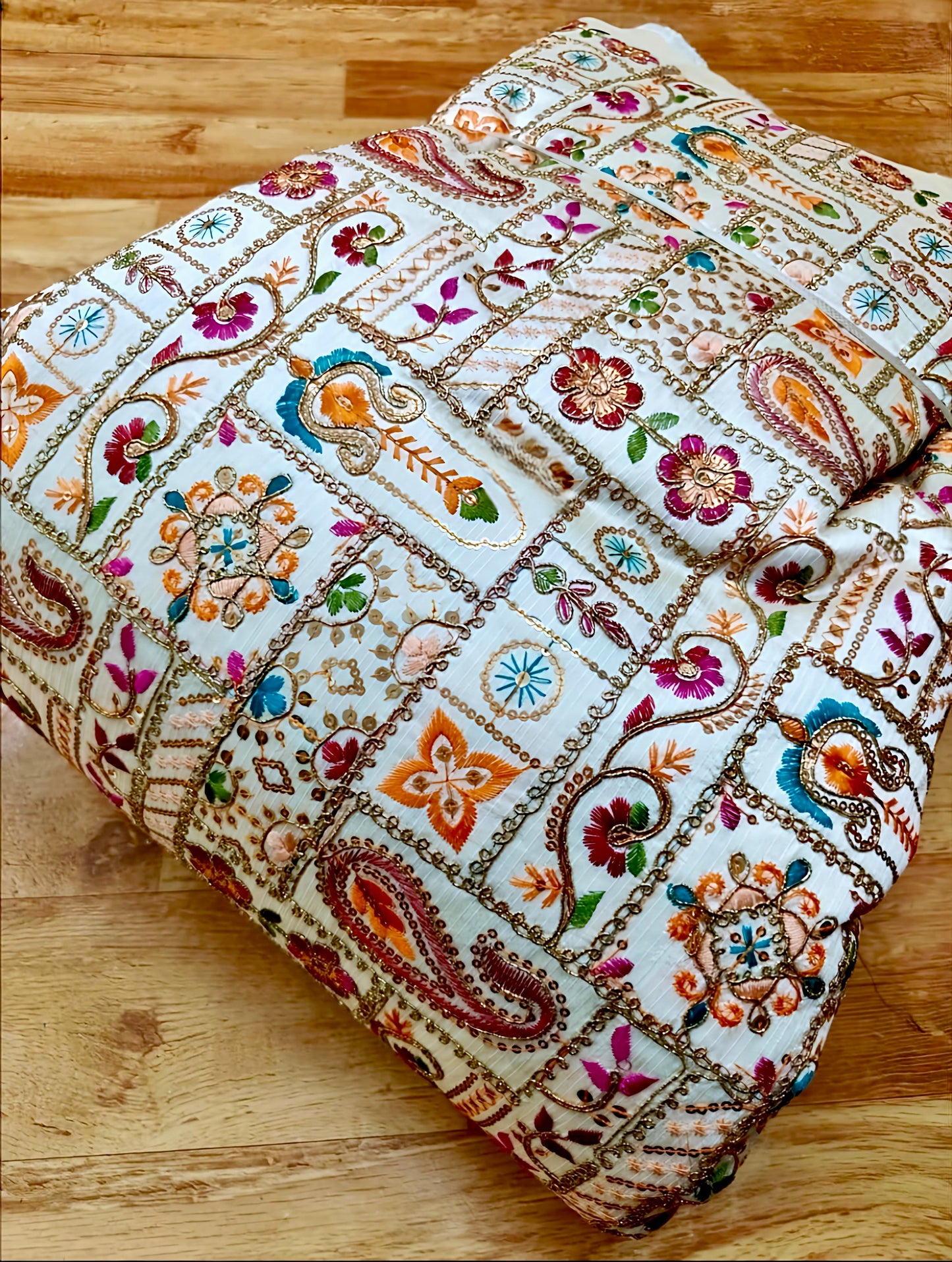 Raw Silk Blouse Fabric (HSSB7, Heavy Embroidery Work)