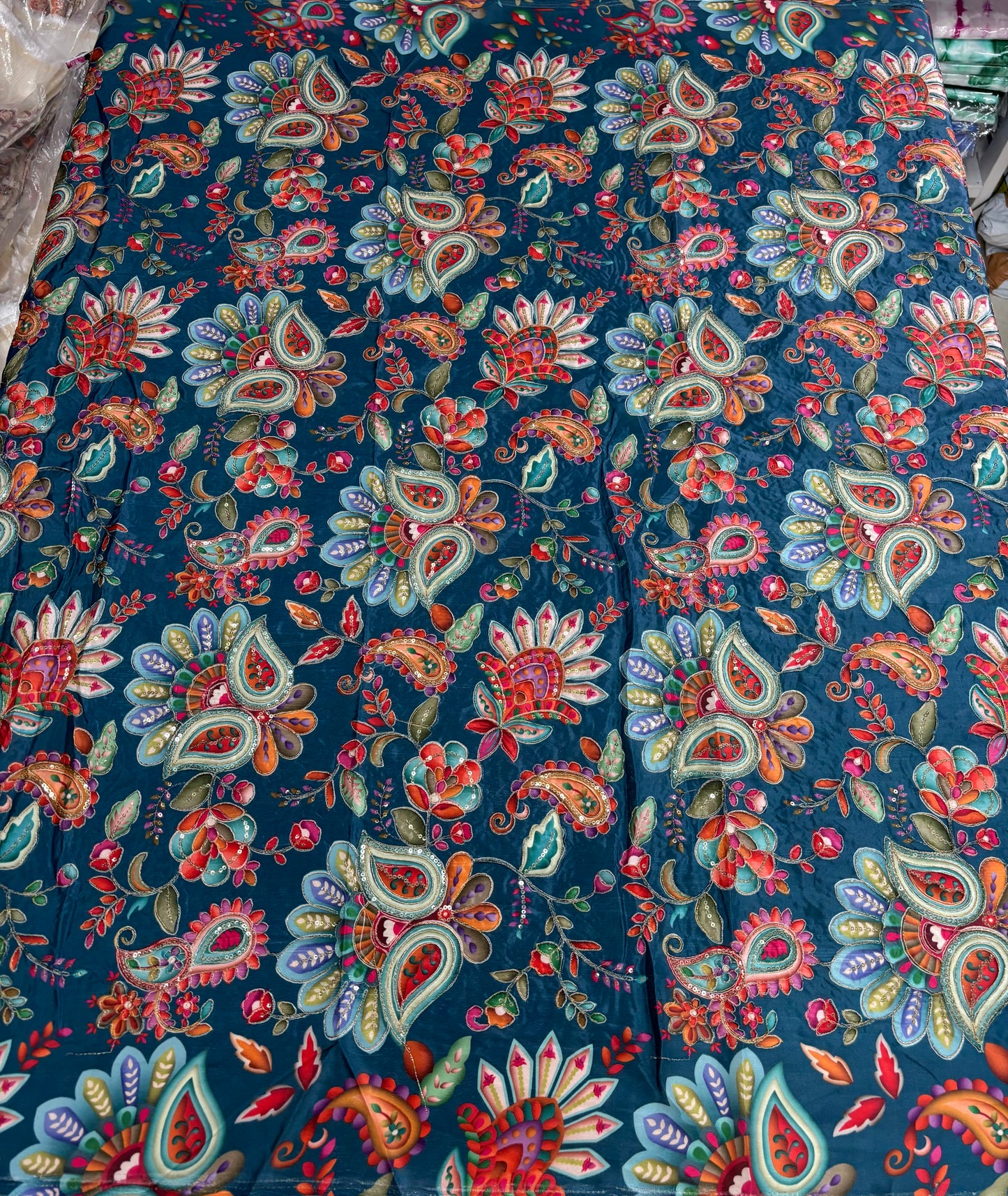 Art Crepe Blouse Fabric (HSSB12, Rich Floral Print with Heavy Positioning Work)