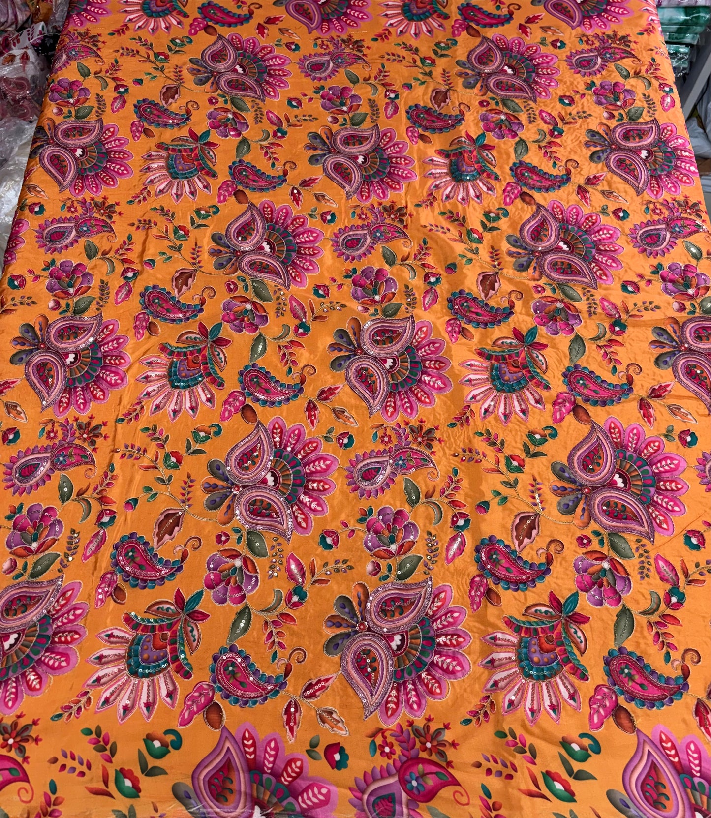 Art Crepe Blouse Fabric (HSSB12, Rich Floral Print with Heavy Positioning Work)