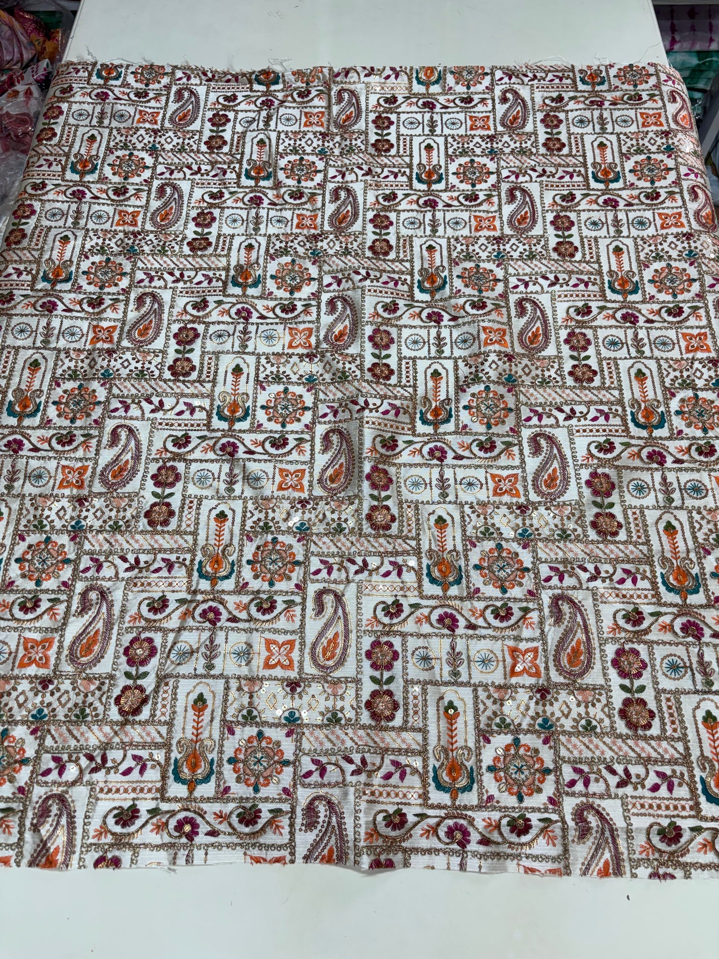 Raw Silk Blouse Fabric (HSSB7, Heavy Embroidery Work)