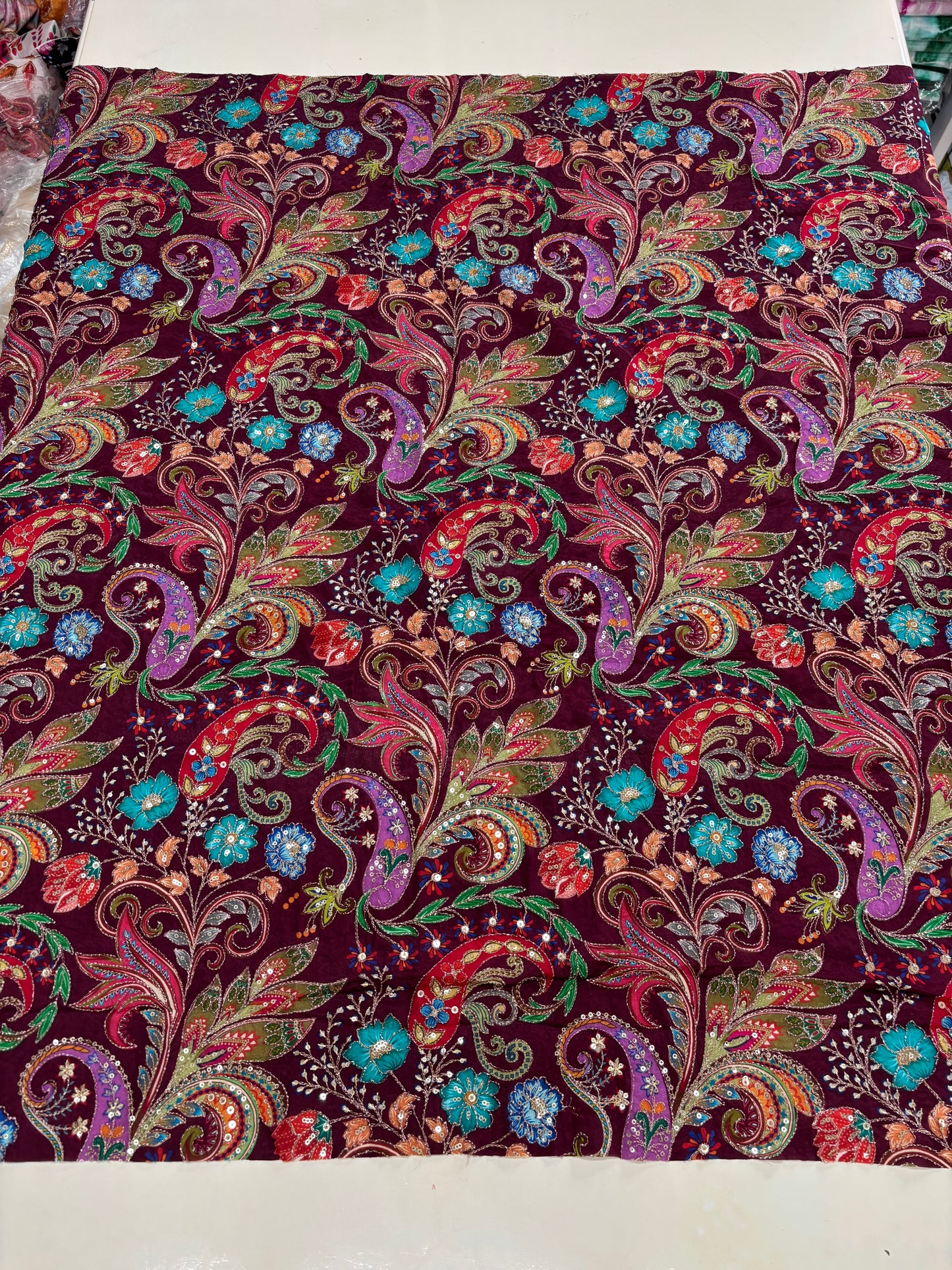 Kalamkari Blouse Fabric (HSSB11, Multicolour Floral Print with Heavy Positioning Work)