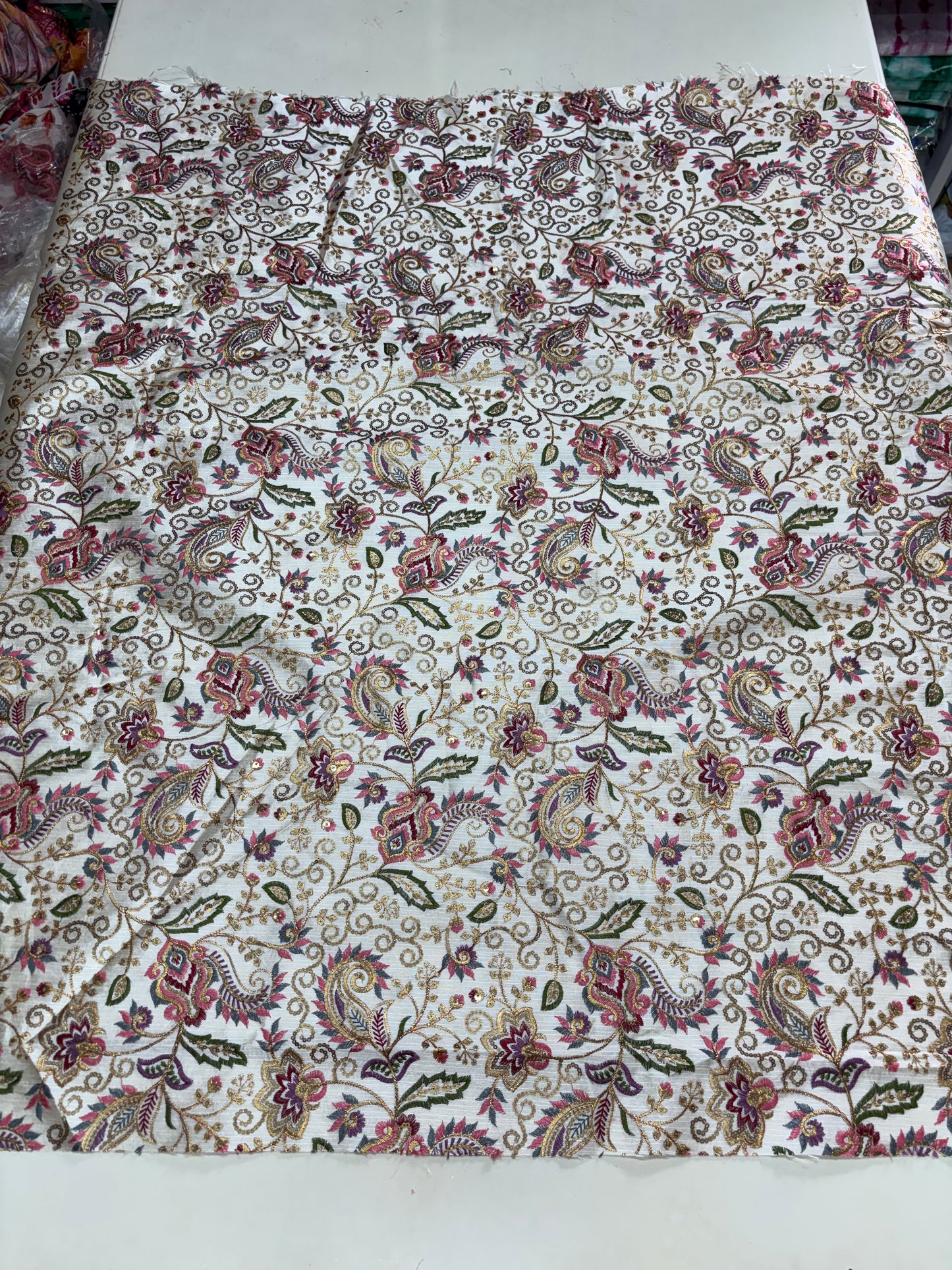 Raw Silk Blouse Fabric (HSSB7, Heavy Embroidery Work)