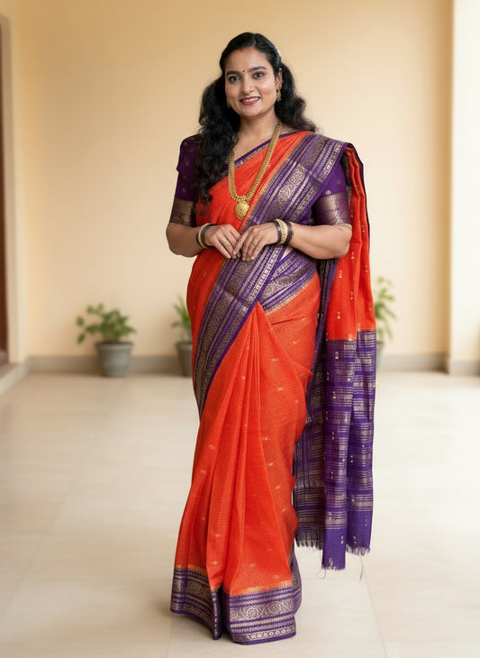 Semi Mysore Crepe (Checks and Butterfly Motifs)