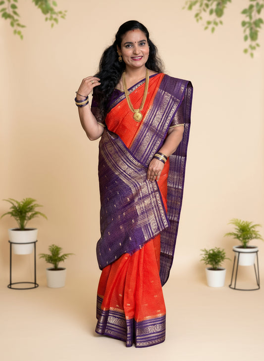 Semi Mysore Crepe (Checks and Butterfly Motifs)