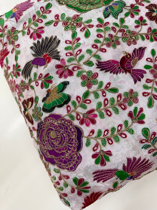 Kalamkari Blouse Fabric (HSSB17, Roses and Birds Print with Heavy Positioning Work)