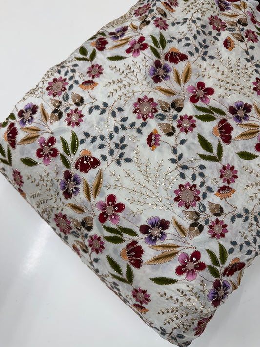 Kalamkari Blouse Fabric (HSSB14, Rich Floral Print with Positioning Work)