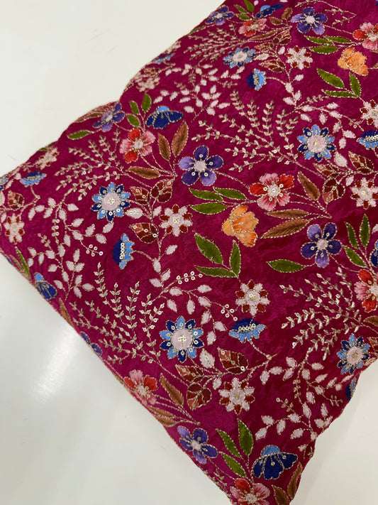 Kalamkari Blouse Fabric (HSSB14, Rich Floral Print with Positioning Work)