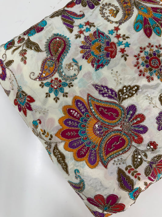 Kalamkari Blouse Fabric (HSSB18, Heavy Floral Print with Positioning Work)