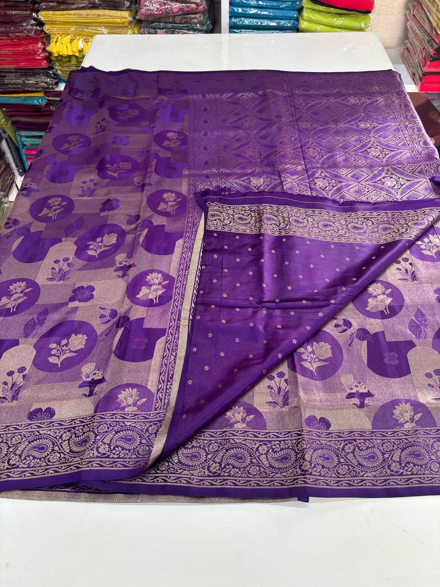 Satin Saree (Premium, Abstract and Floral Body Design)
