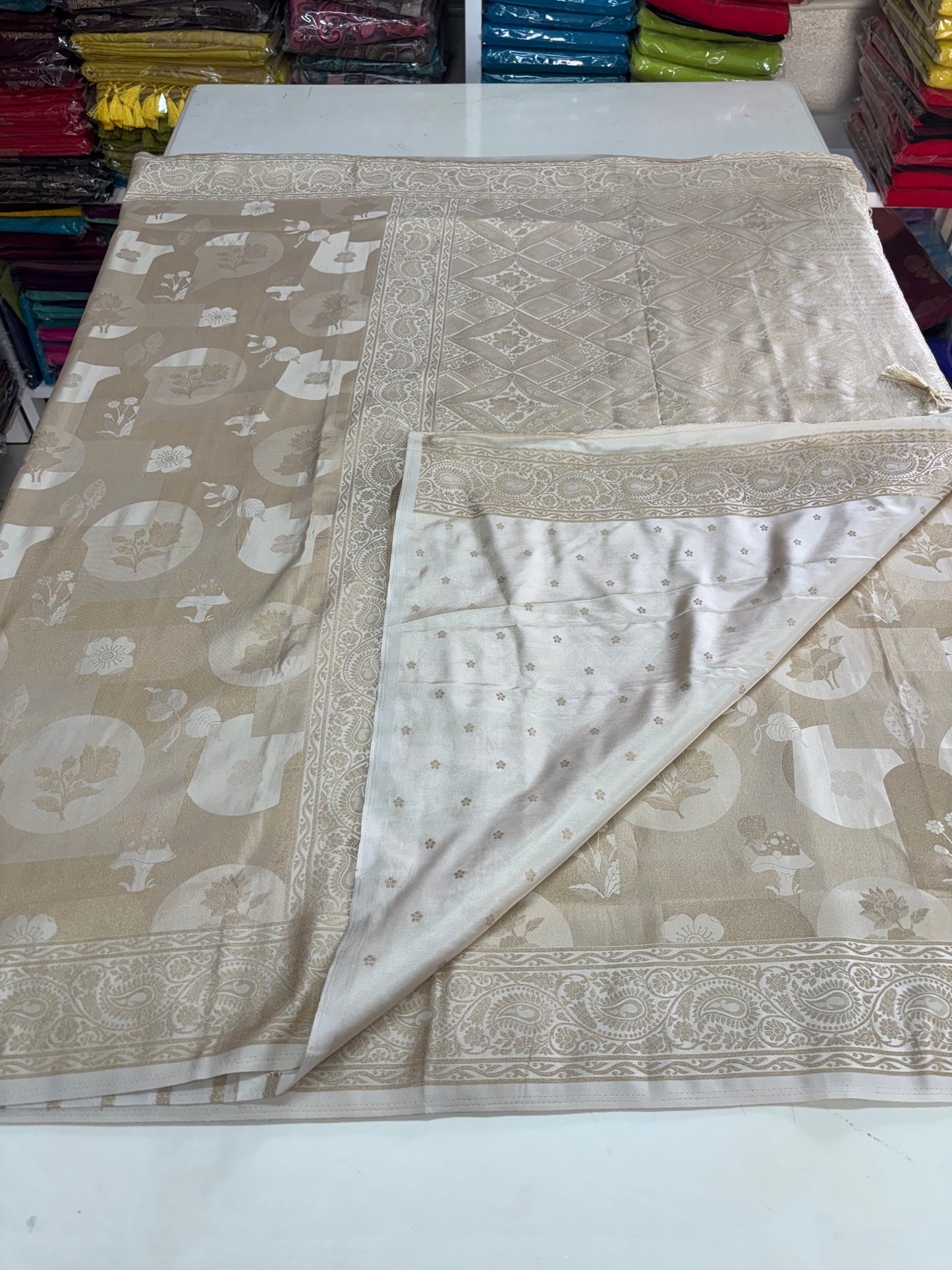 Satin Saree (Premium, Abstract and Floral Body Design)
