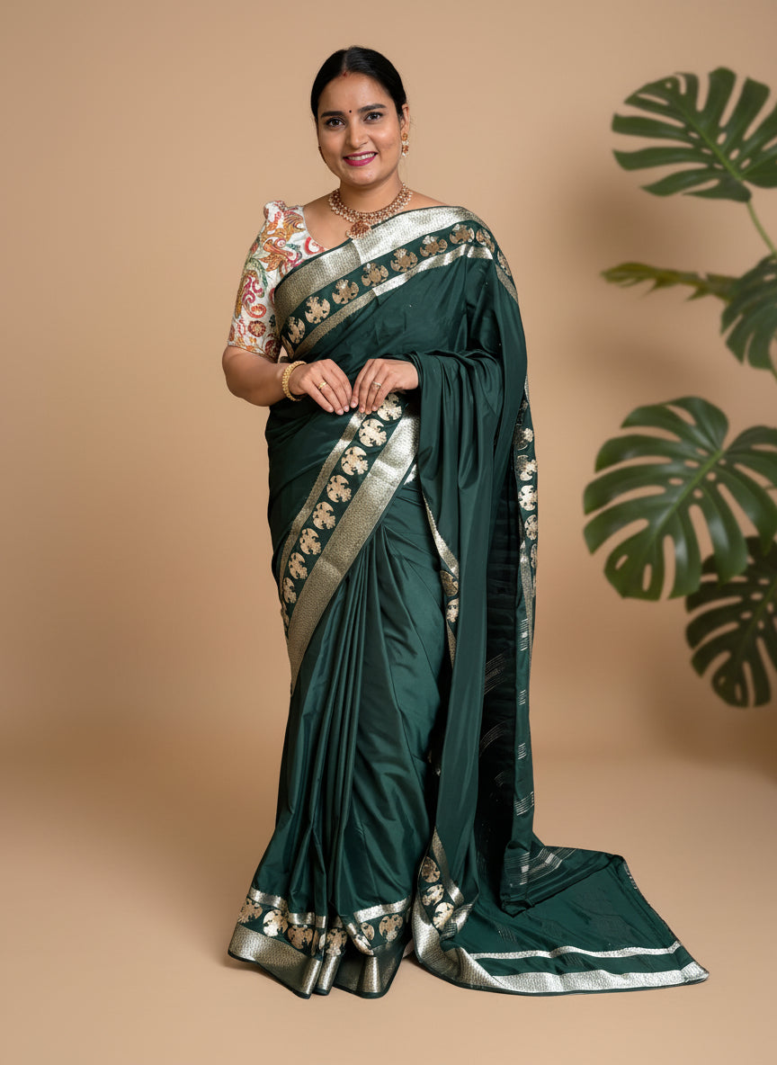 Semi Mysore Crepe (Gandabherunda Embroidery)