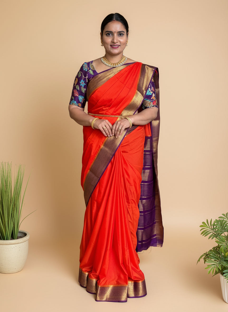 Semi Mysore Crepe (Mango and Floral Border)