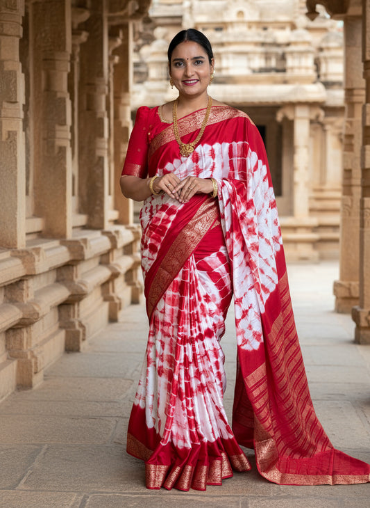 Semi Mysore Crepe (Medium Border, 2D Shibori)