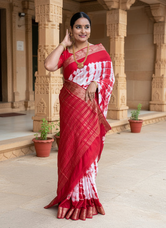 Semi Mysore Crepe (Medium Border, 2D Shibori)