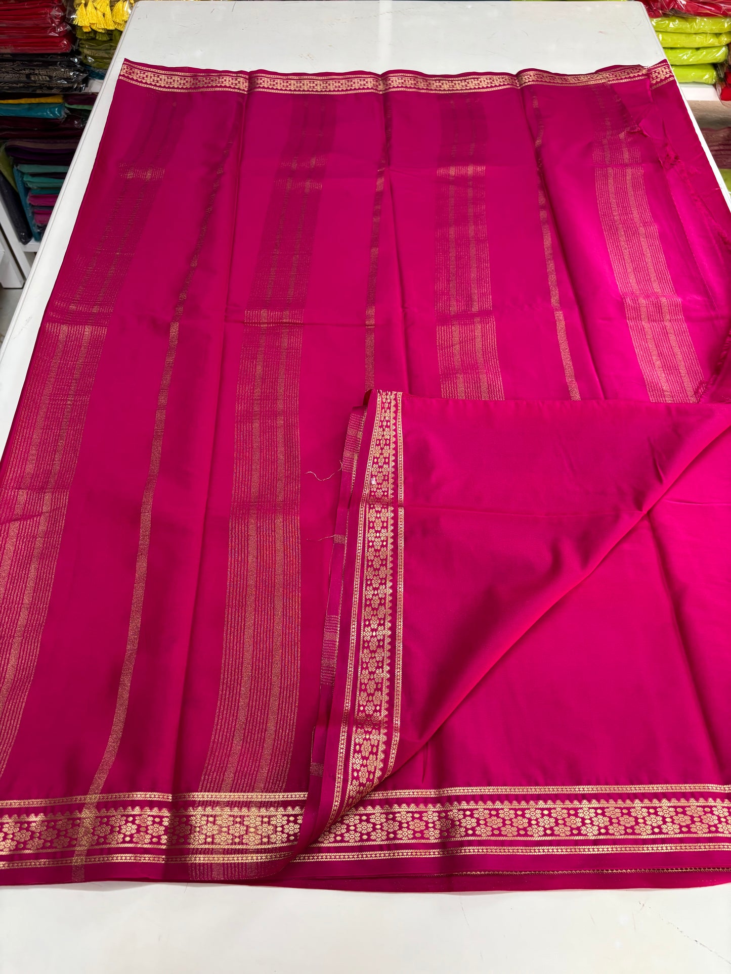 Semi Mysore Crepe (Self, Small Bentex Floral Border)