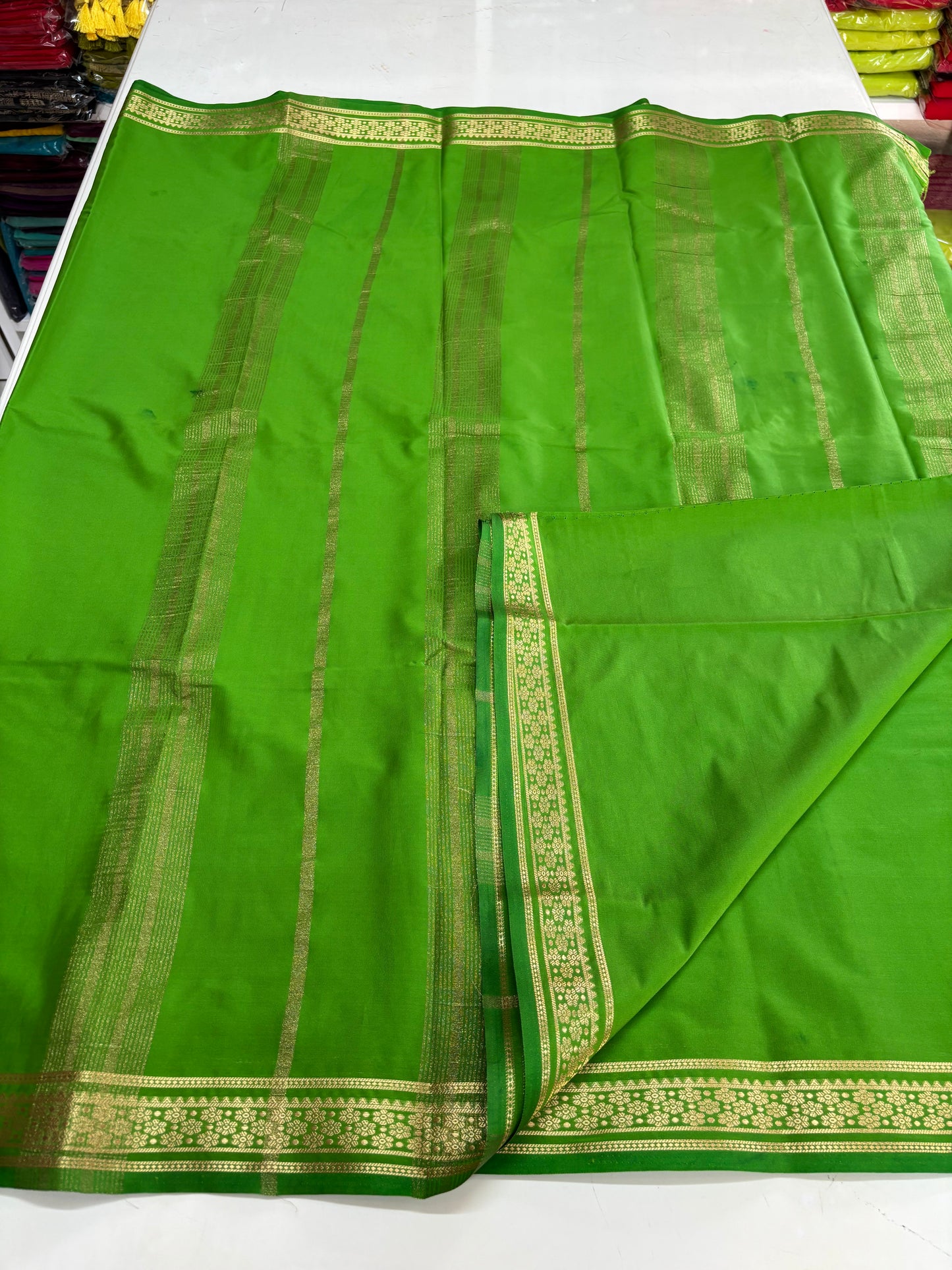 Semi Mysore Crepe (Self, Small Bentex Floral Border)