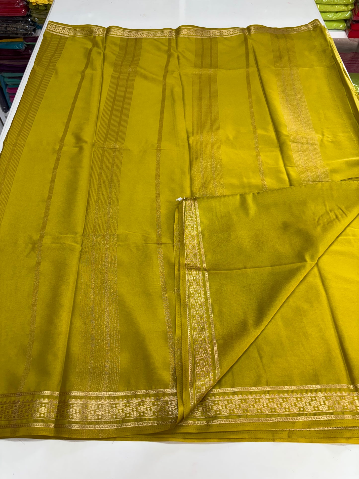 Semi Mysore Crepe (Self, Small Bentex Floral Border)