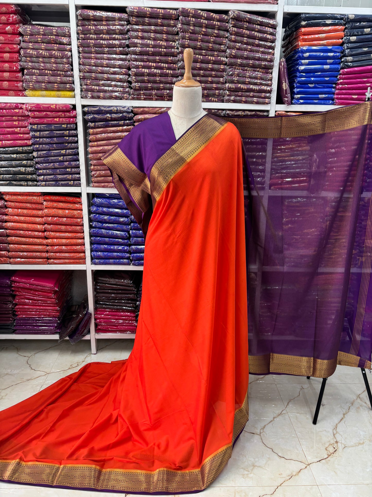 Semi Mysore Crepe (Mango and Floral Border)