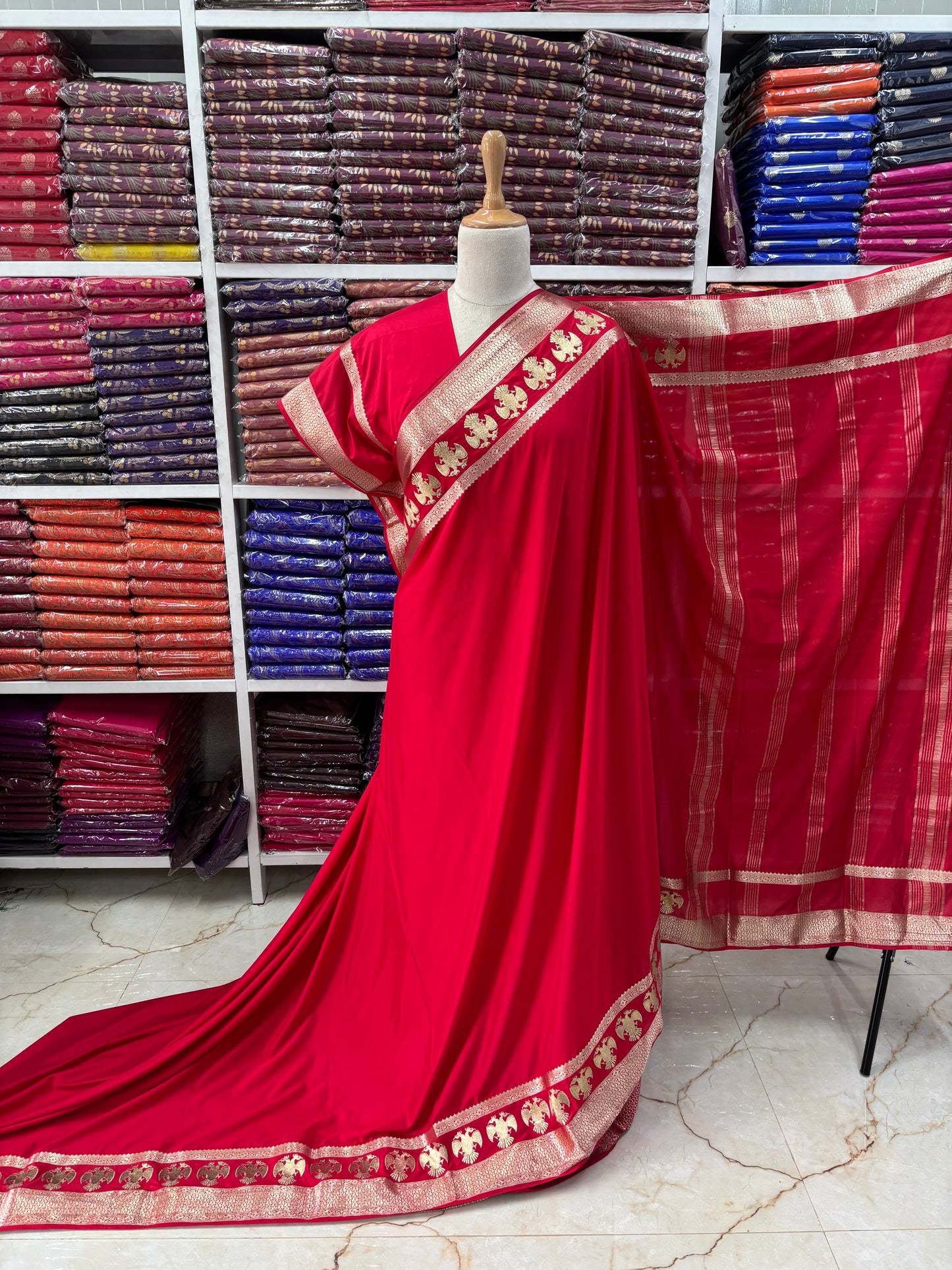 Semi Mysore Crepe (Gandabherunda Embroidery)