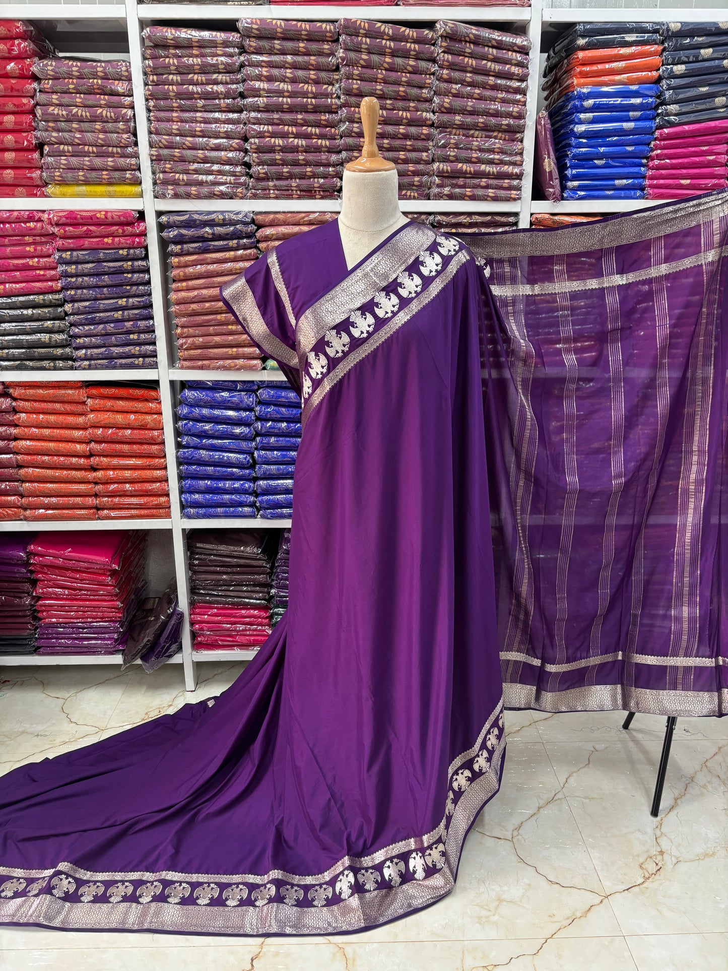 Semi Mysore Crepe (Gandabherunda Embroidery)