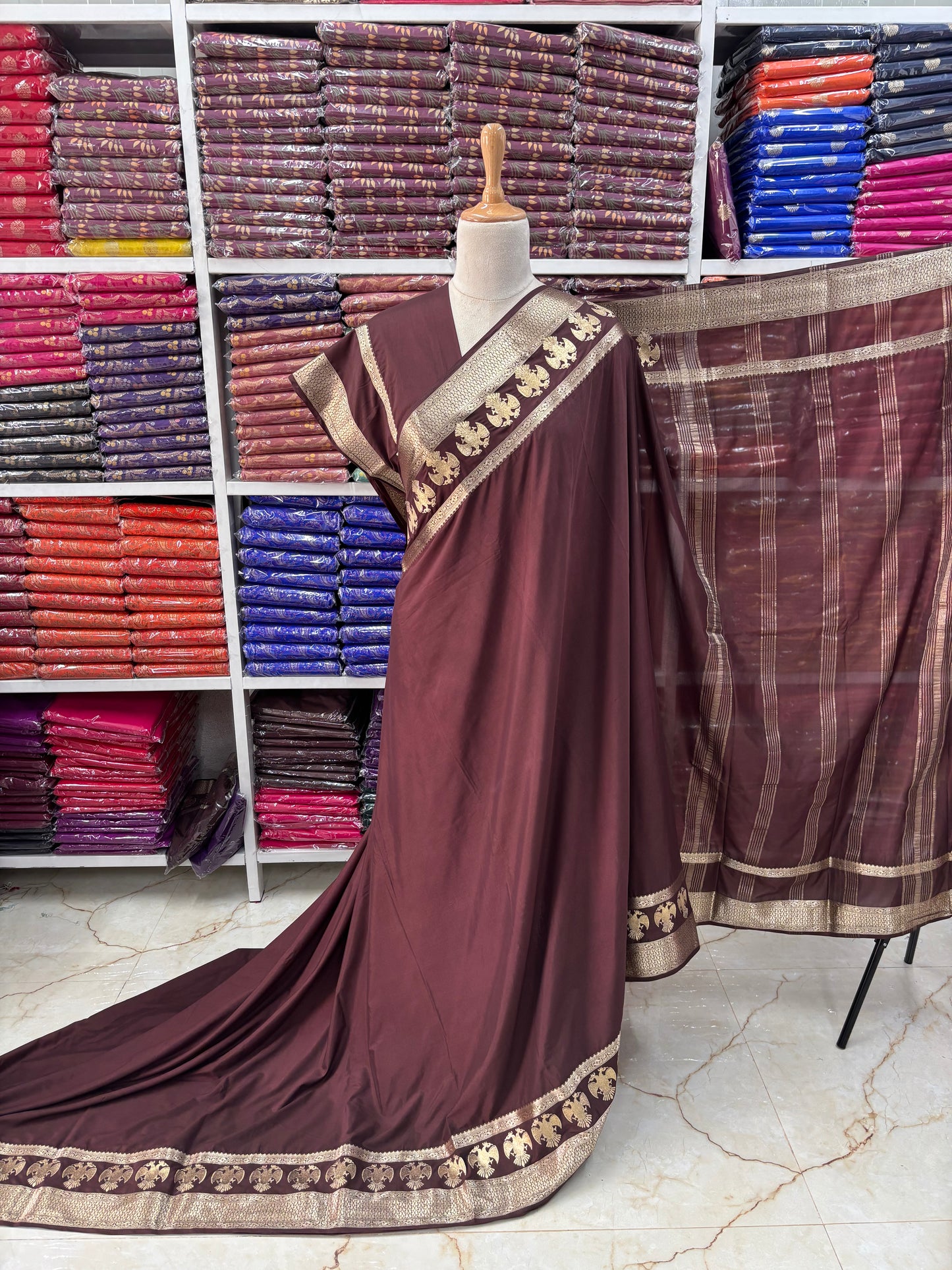 Semi Mysore Crepe (Gandabherunda Embroidery)