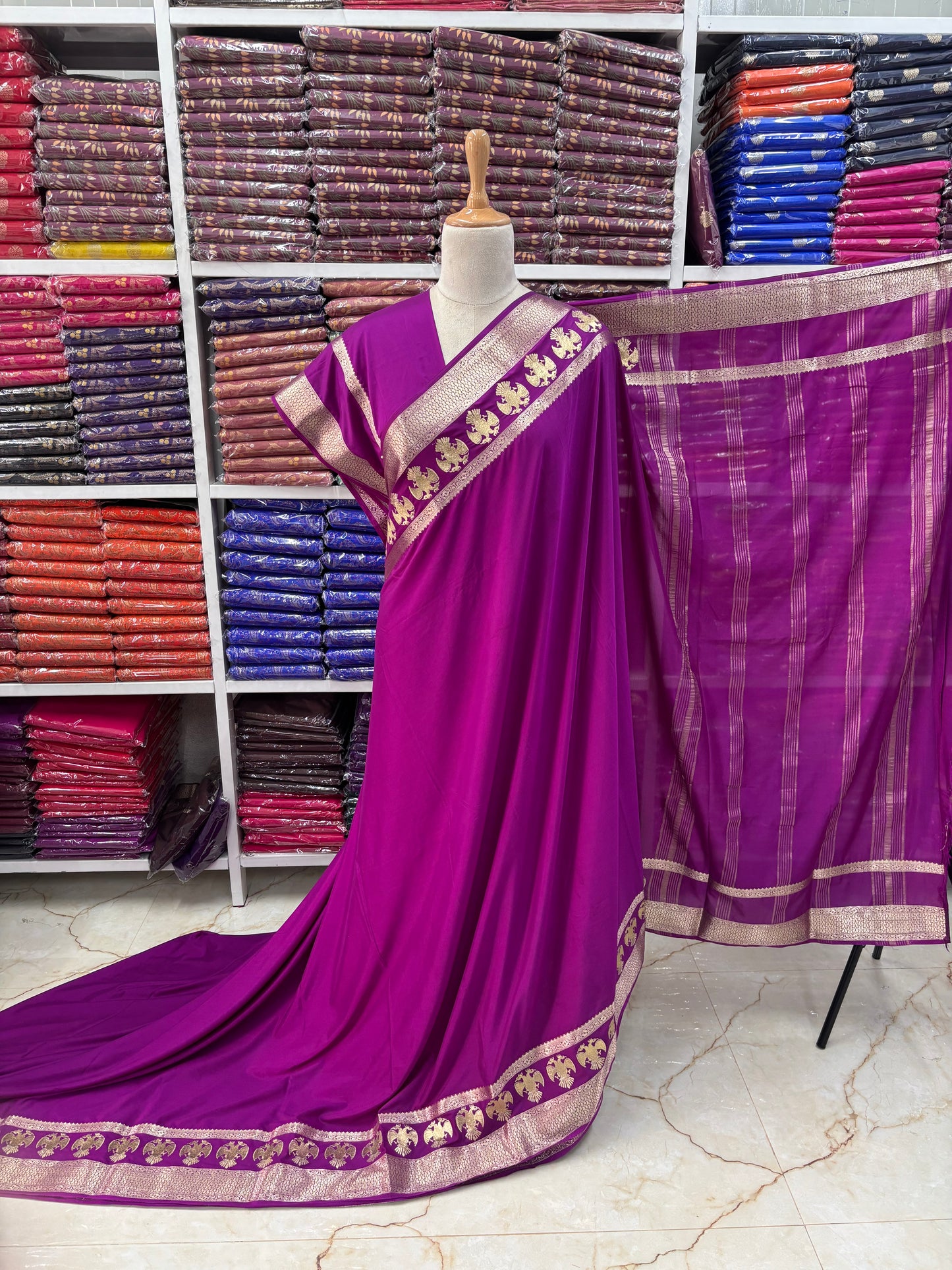 Semi Mysore Crepe (Gandabherunda Embroidery)