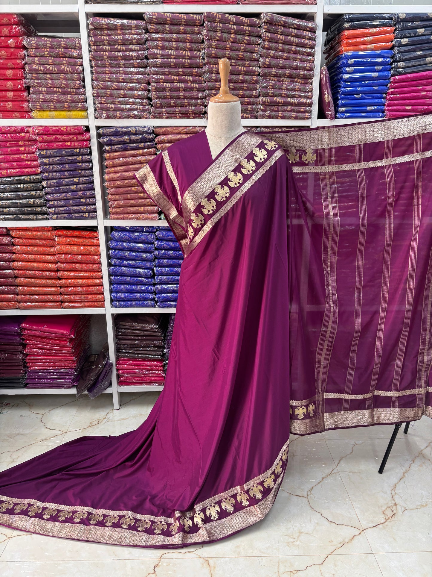 Semi Mysore Crepe (Gandabherunda Embroidery)