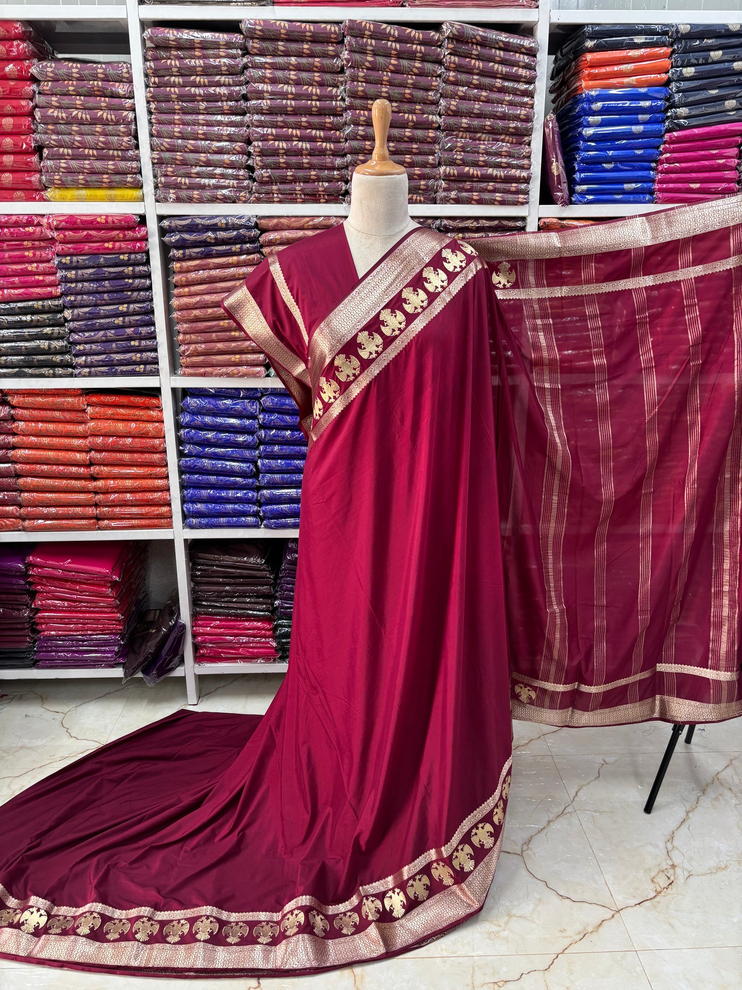 Semi Mysore Crepe (Gandabherunda Embroidery)