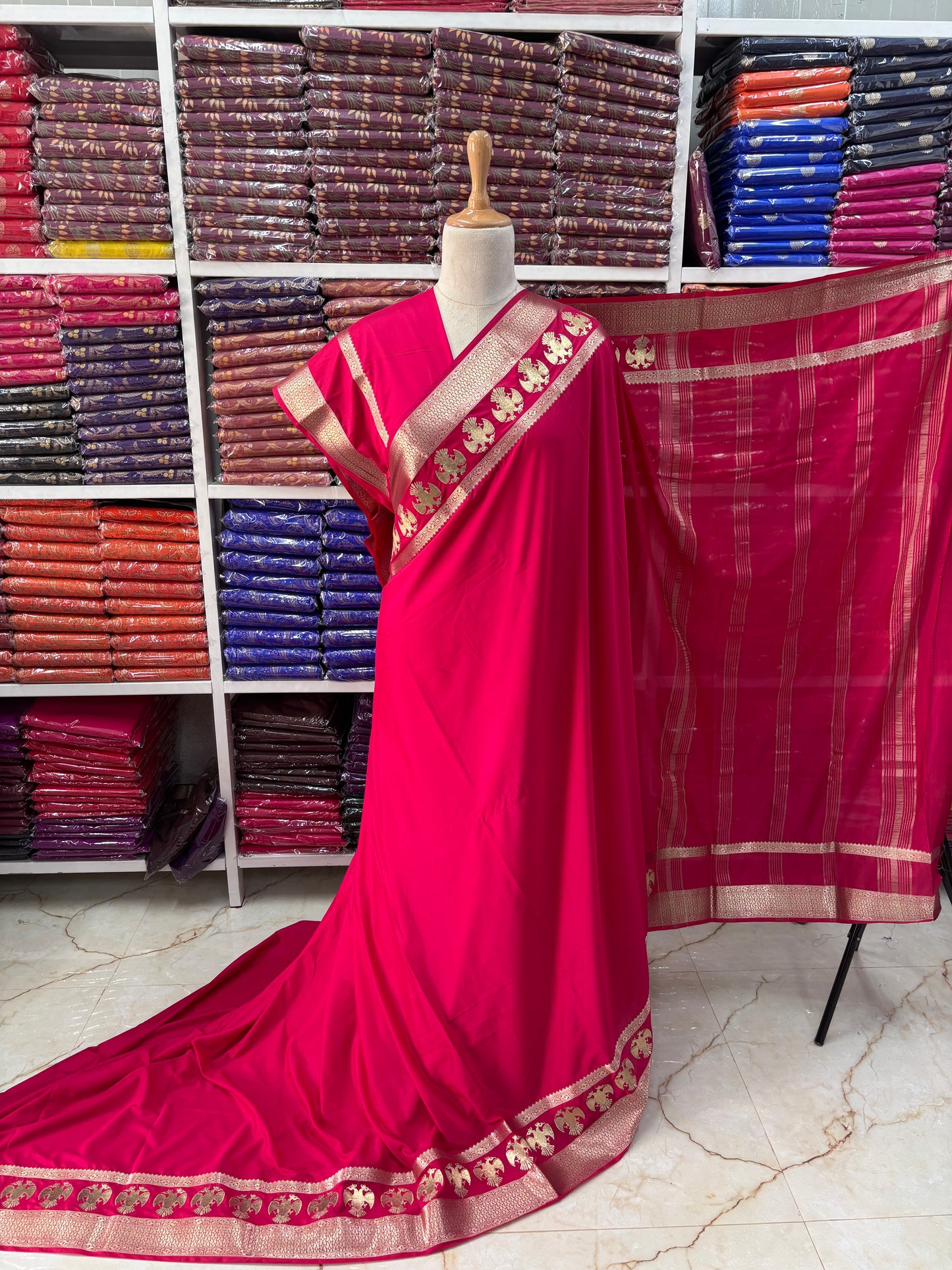 Semi Mysore Crepe (Gandabherunda Embroidery)