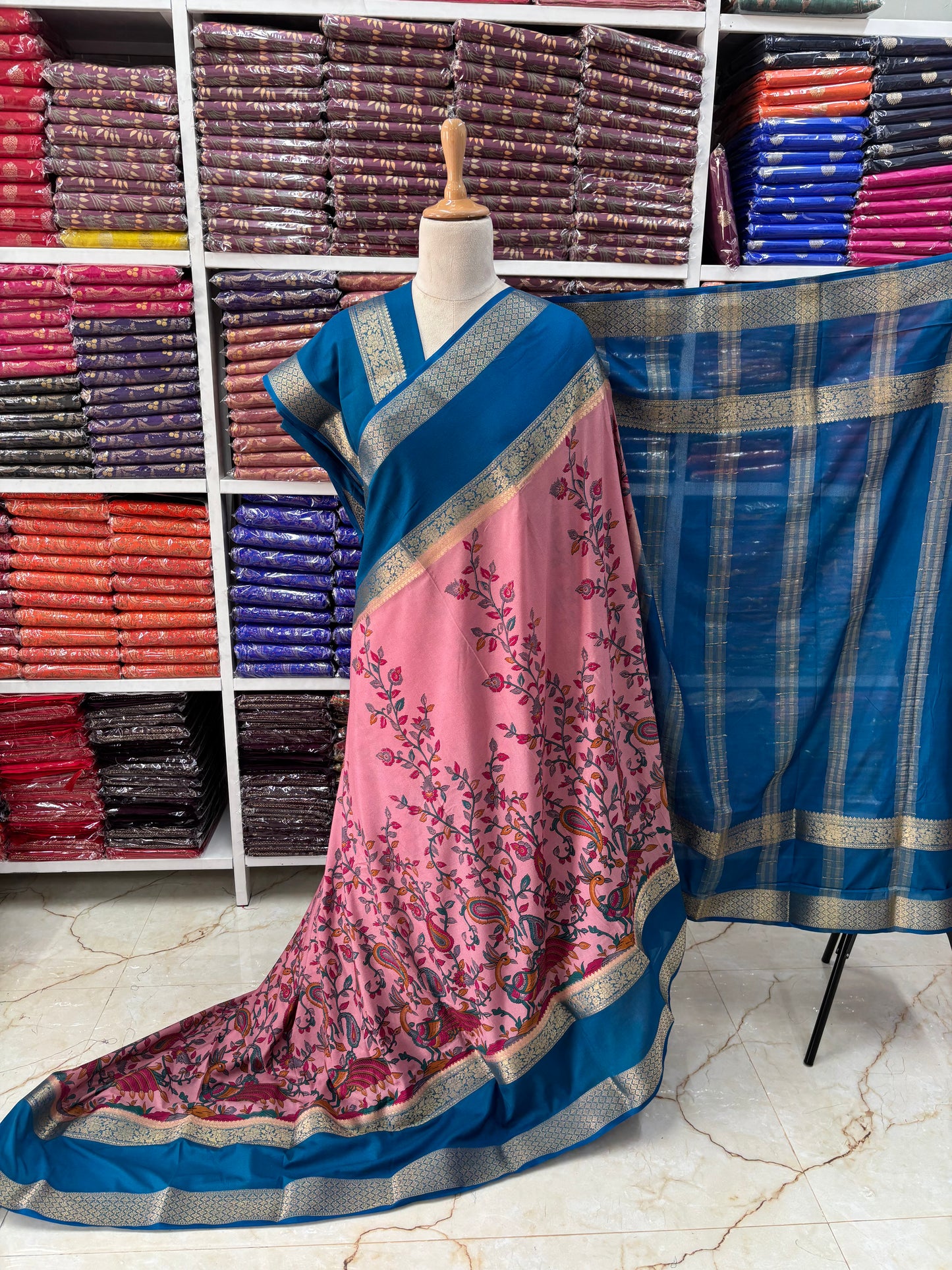 Semi Mysore Crepe (Peacock Kalamkari Print)