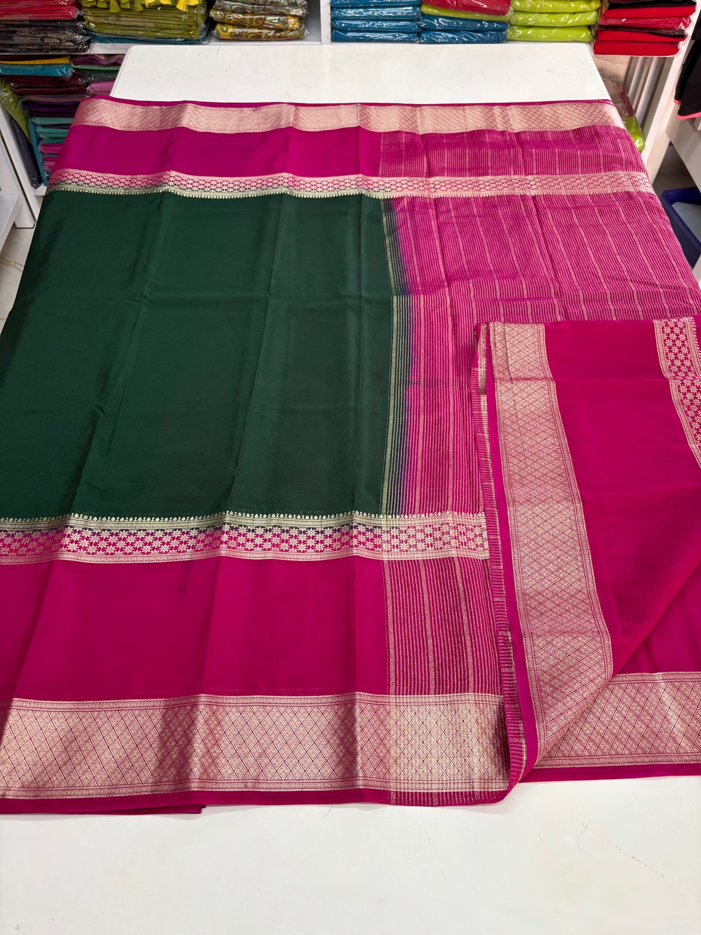 Semi Mysore Crepe (Premium, Contrast Big Bentex Star Border)