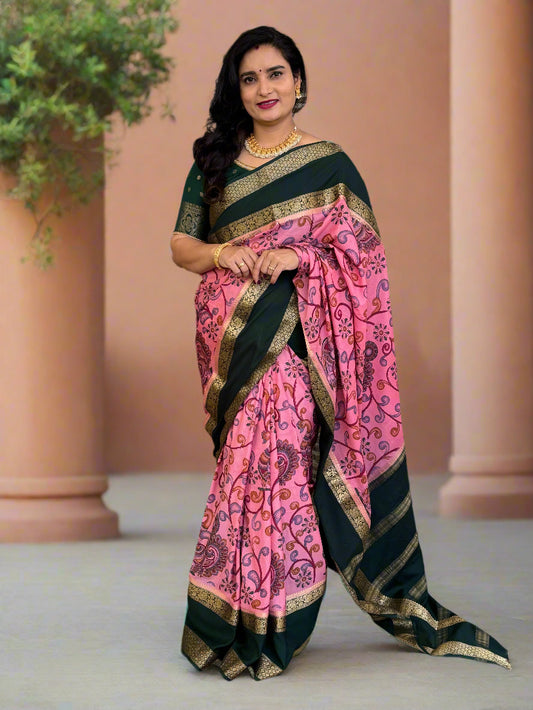 Semi Mysore Crepe (Double Peacock Kalamkari Print)