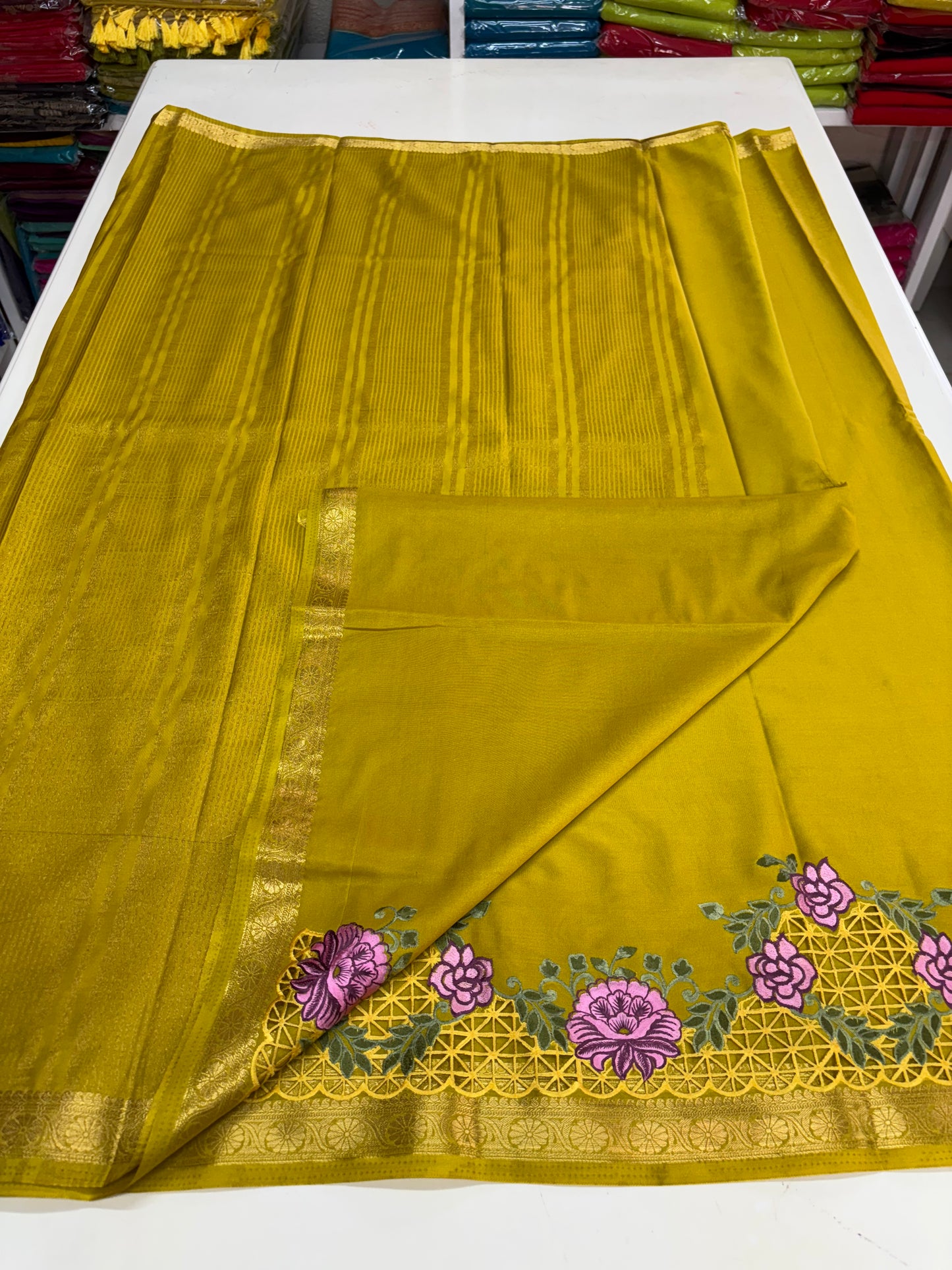 Semi Mysore Crepe (Self, Cut work and Embroidery)