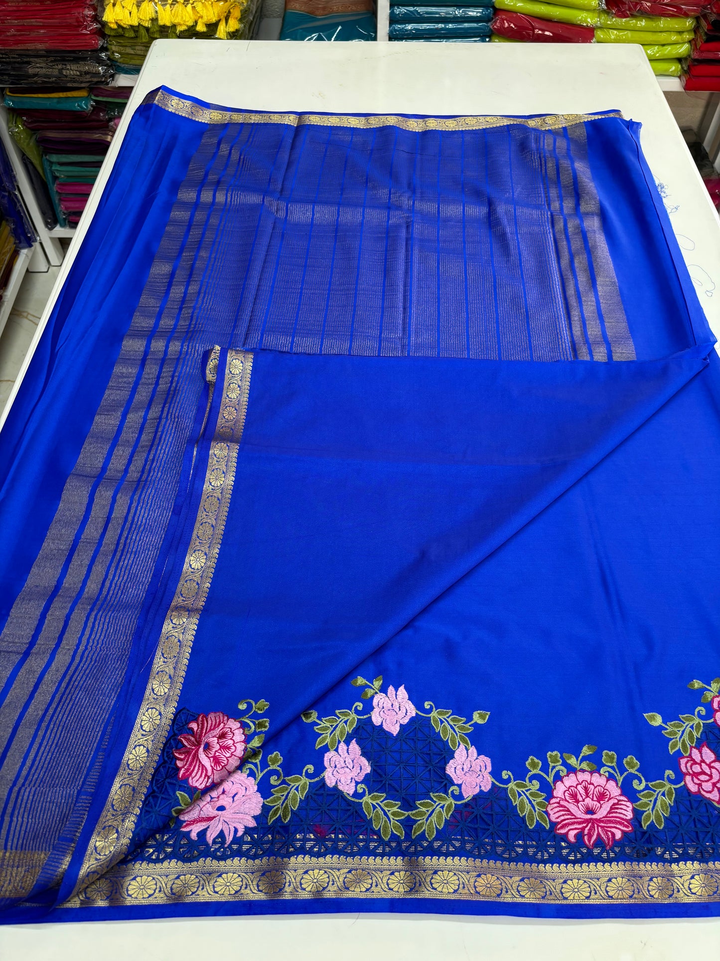 Semi Mysore Crepe (Self, Cut work and Embroidery)