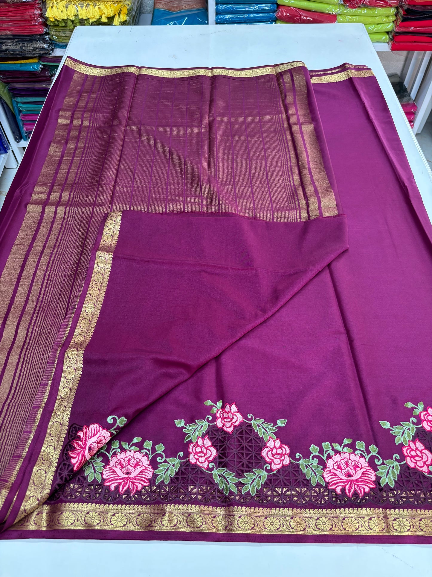 Semi Mysore Crepe (Self, Cut work and Embroidery)