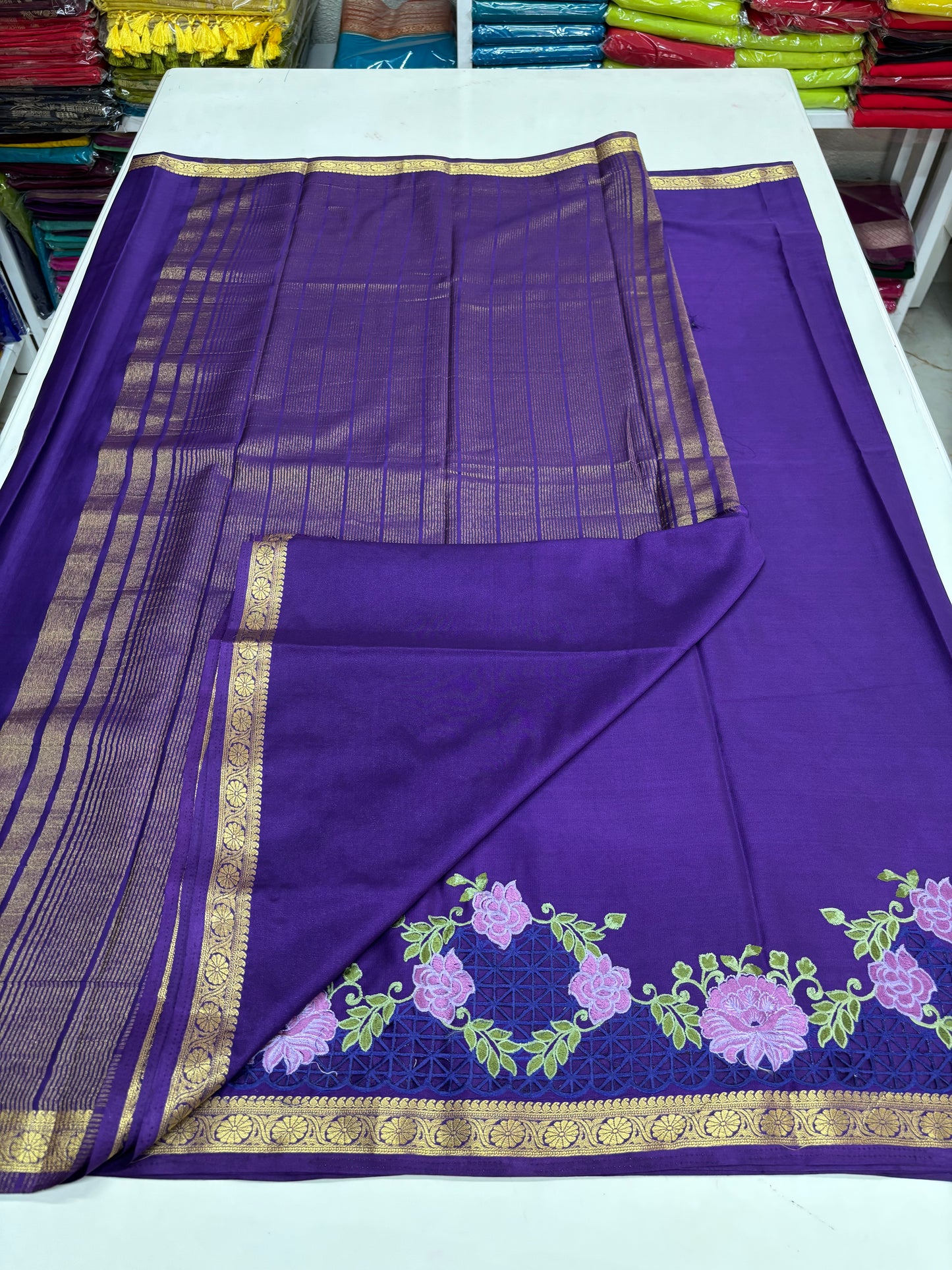 Semi Mysore Crepe (Self, Cut work and Embroidery)