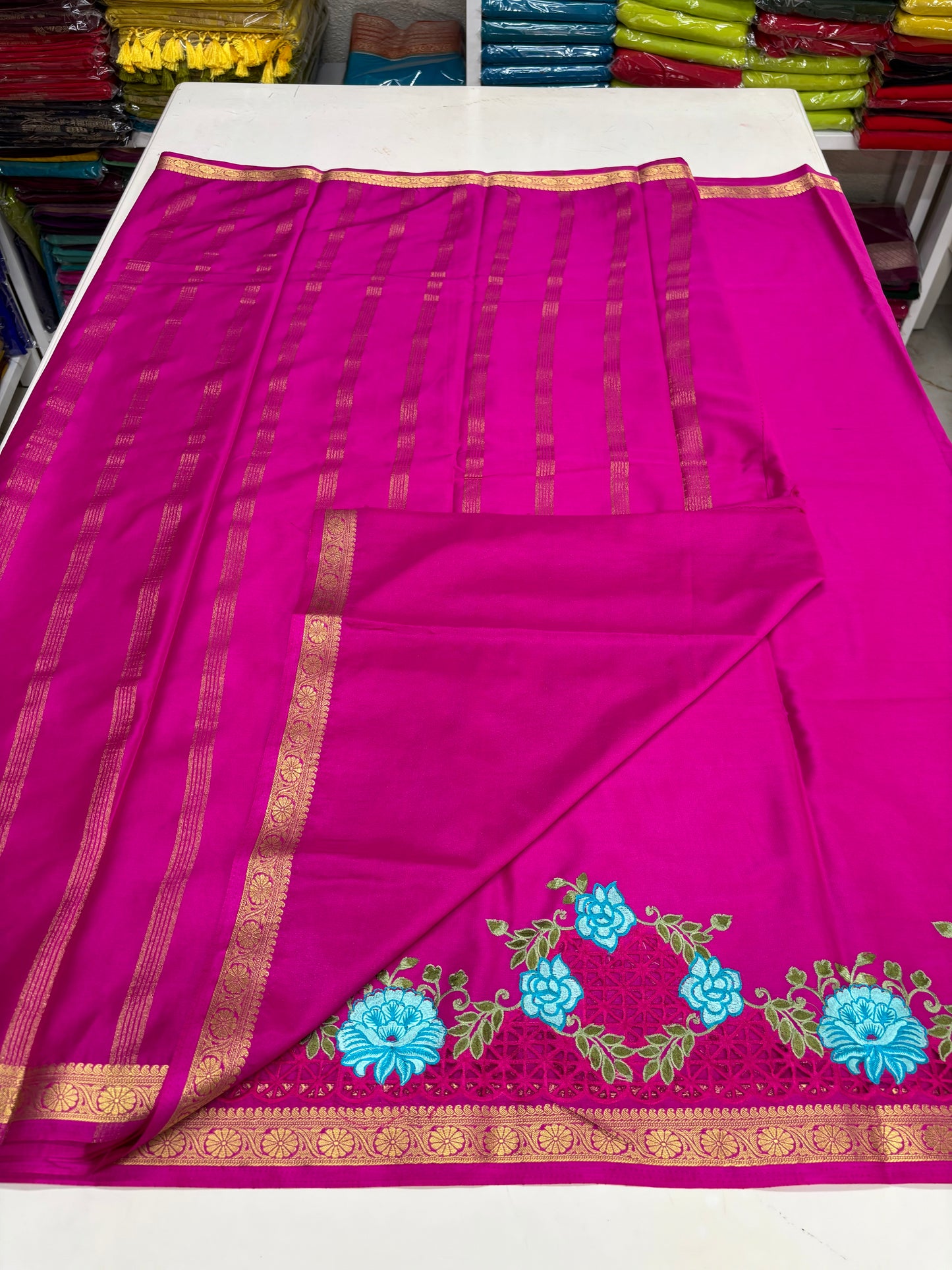 Semi Mysore Crepe (Self, Cut work and Embroidery)